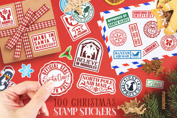 100 Christmas Stamp Stickers Bundle PNG