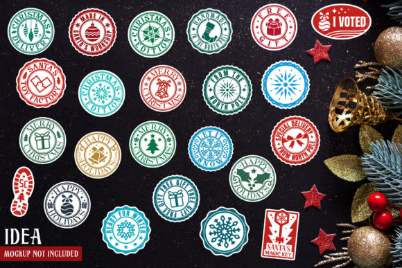 100 Christmas Stamp Stickers Bundle PNG - Image 9