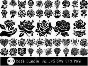 100 Rose SVG Bundle, Flowers for Cricut