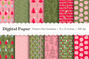 12 Pink Christmas Digital Paper Bundle