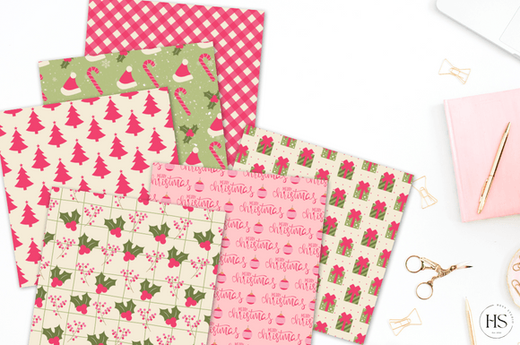 12 Pink Retro Christmas Digital Paper - Image 2