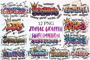 12 Zodiac Graffiti Sublimation Bundle