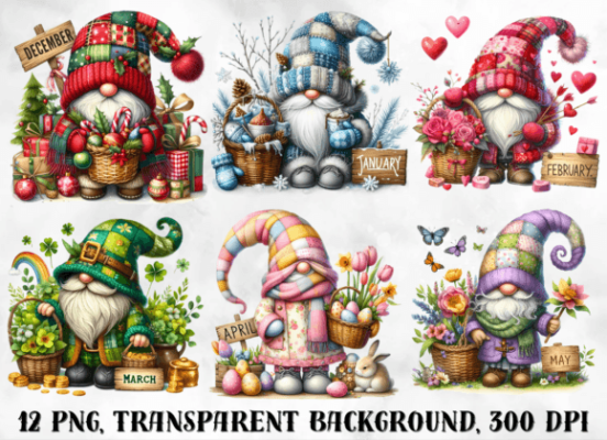 Alternative view of 12 Months Gnomes, Gnome Clipart