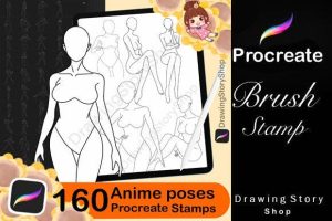 160 Procreate Anime Manga Pose Stamps