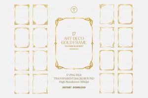 17 Gold Art Deco Frame Clipart Volume 1