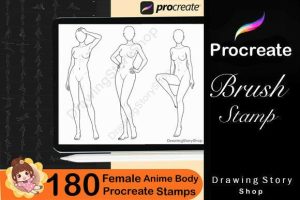 Alternative view of 180 Procreate Stamps, Female Anime Body
