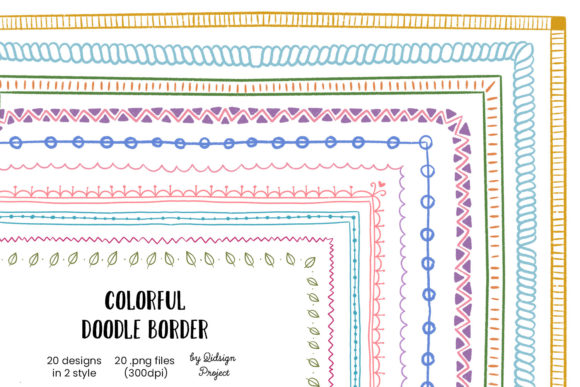 20 Hand Drawn Colorful Doodle Border - Image 2