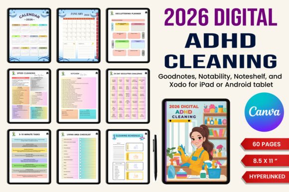 2026 Digital ADHD Cleaning Planner
