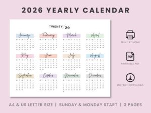 2026 Landscape Yearly Calendar Template