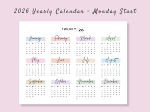 Alternative view of 2026 Landscape Yearly Calendar Template