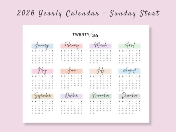 2026 Landscape Yearly Calendar Template - Image 3