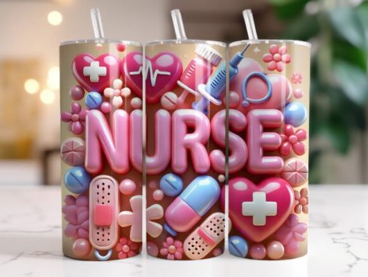 20oz 3D Inflated Nurse Tumbler Wrap PNG