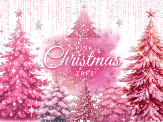 25 Pink Christmas Tree Clipart Bundle