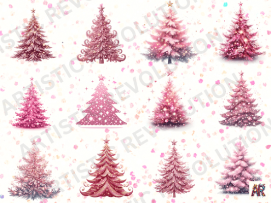 Alternative view of 25 Pink Christmas Tree Clipart Bundle