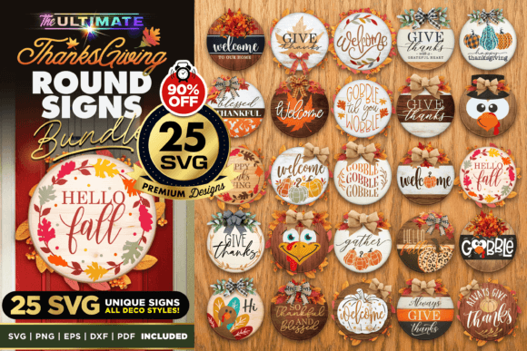 25 ThanksGiving Round Signs SVG Bundle