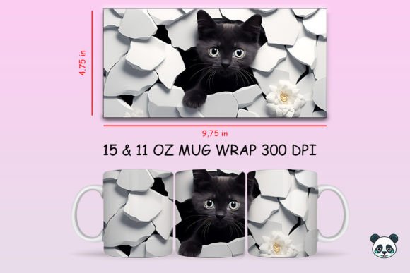 Alternative view of 3D Black Cat Sublimation Mug Wrap
