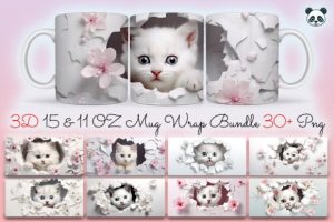 3D Cat Sublimation Mug Wrap Bundle