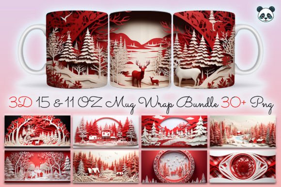 3D Christmas Mug Wrap Sublimation Bundle