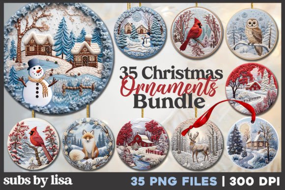 3D Christmas Ornaments Sublimation PNG