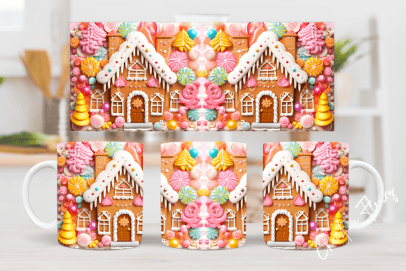 Alternative view of 3D Gingerbread House Mug Wrap PNG