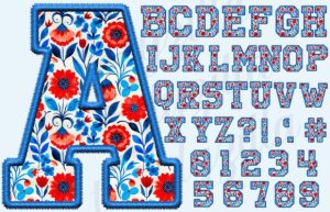 4th of July Floral College Alphabet PNG
