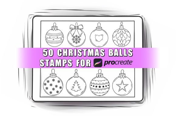 50 Christmas Balls Procreate Stamps Brus