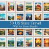 50 US State Travel Wall Art Poster Set