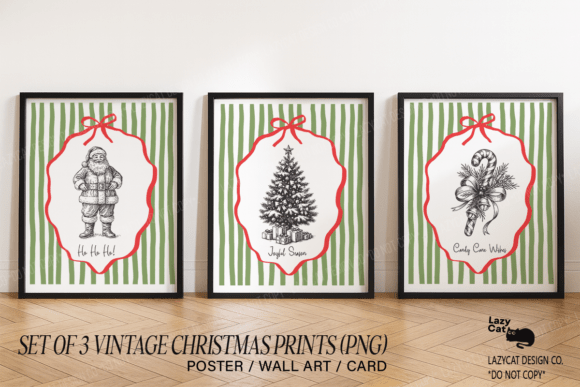 6 Sets of Vintage Christmas Prints PNG - Image 2