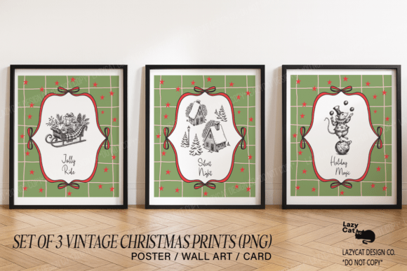6 Sets of Vintage Christmas Prints PNG - Image 4