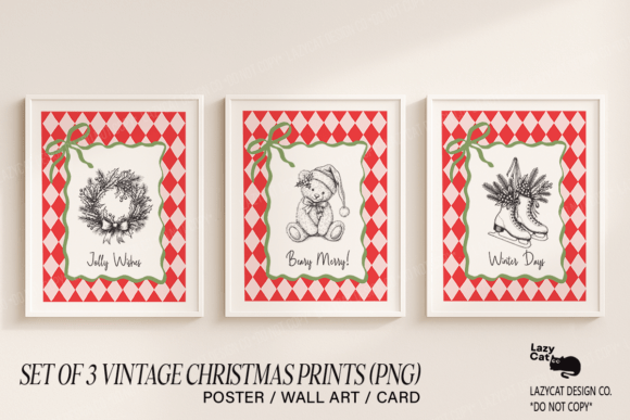6 Sets of Vintage Christmas Prints PNG - Image 5