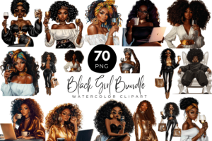 70 Black Girl PNG Clipart Bundle