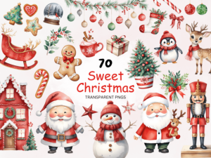 70 Sweet Christmas Clipart Bundle PNG