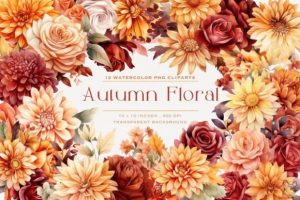 Autumn Floral Flowers Watercolor Clipart