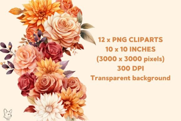 Alternative view of Autumn Floral Flowers Watercolor Clipart