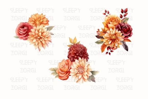 Autumn Floral Flowers Watercolor Clipart - Image 4