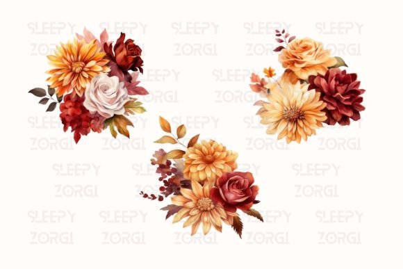 Autumn Floral Flowers Watercolor Clipart - Image 6