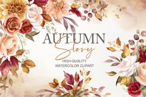 Autumn Flowers Watercolor Clipart PNG