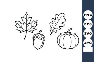 Autumn Leaves Acorn and Pumpkin Outline