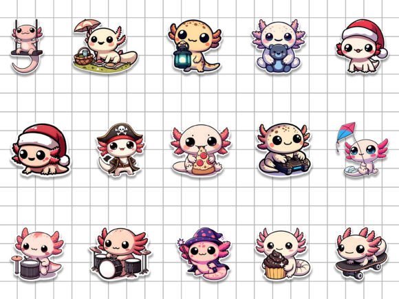 Axolotl Sticker Bundle | 50 PNG Stickers - Image 4