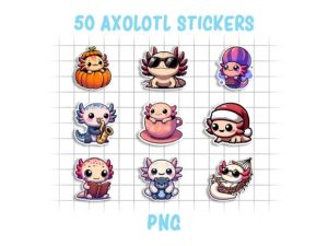 Axolotl Sticker Bundle | 50 PNG Stickers