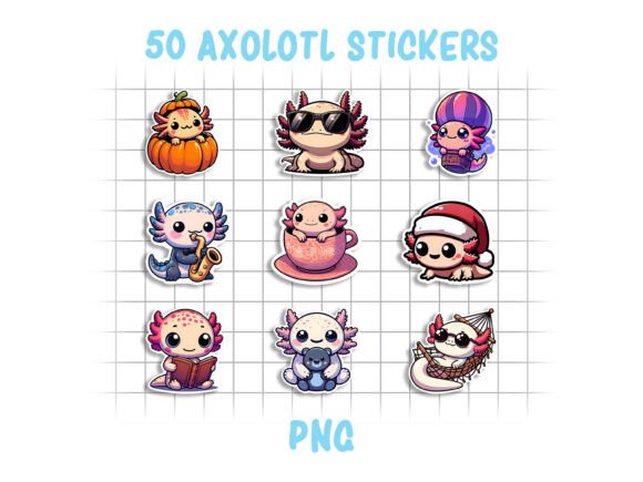 Axolotl Sticker Bundle | 50 PNG Stickers