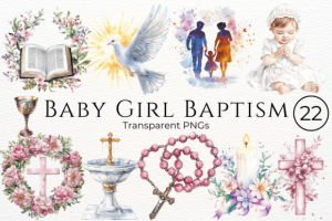 Baby Girl Baptism Watercolor Cliparts