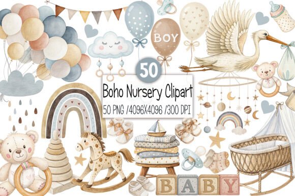 Baby Shower Clipart,Boho Nursery Clipart