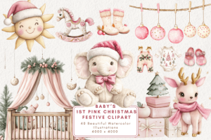 Baby’s 1st Pink Christmas Clipart