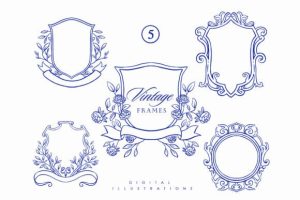 Baroque Line Art Frame Wedding Clipart