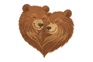 Bear Couple Heart Love Outline