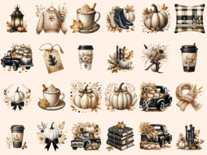 Alternative view of Beige & Black Autumn Clipart
