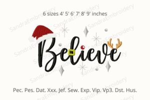 Believe Christmas Reindeer Embroidery