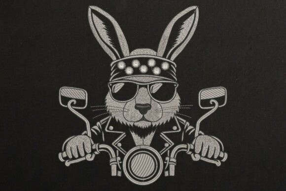 Biker Bunny Embroidery Design Rocker