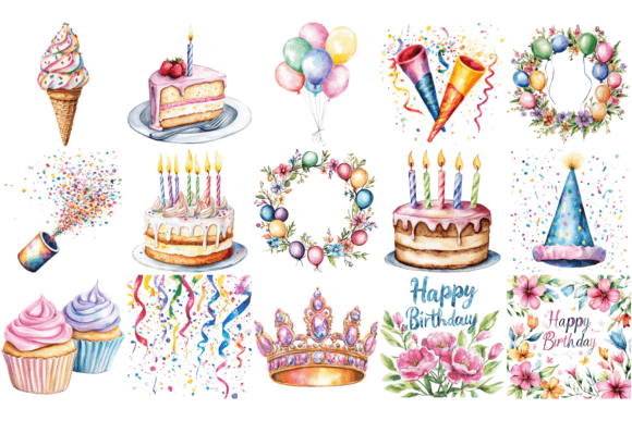 Alternative view of Birthday Watercolor Cliparts